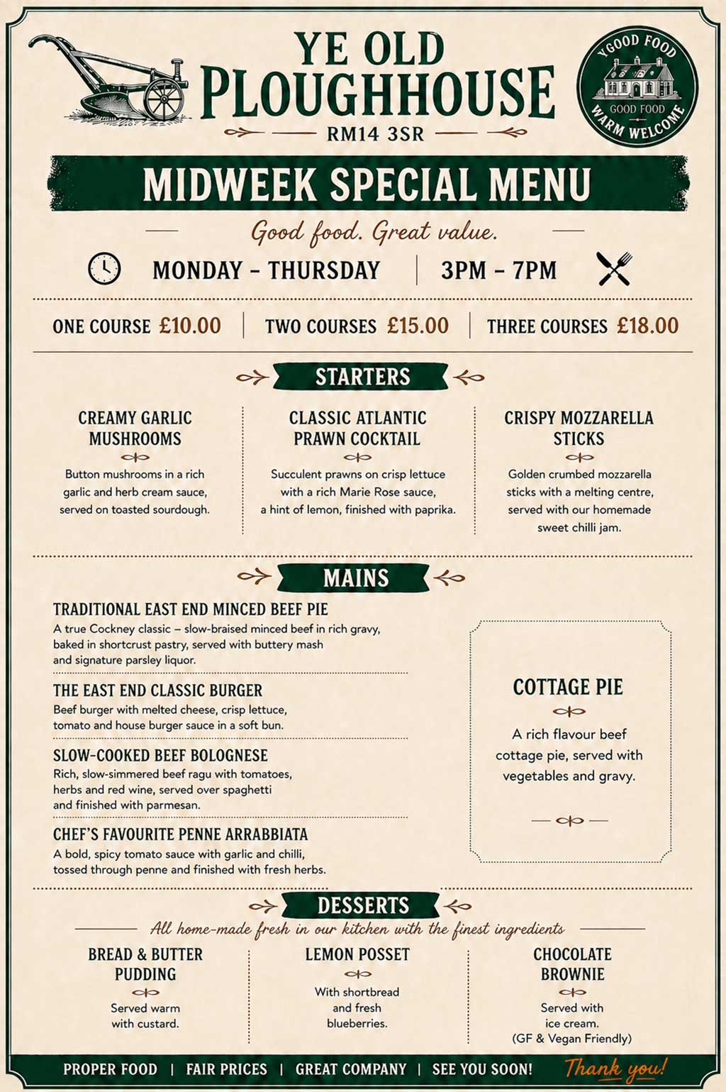 Menu Mid-week