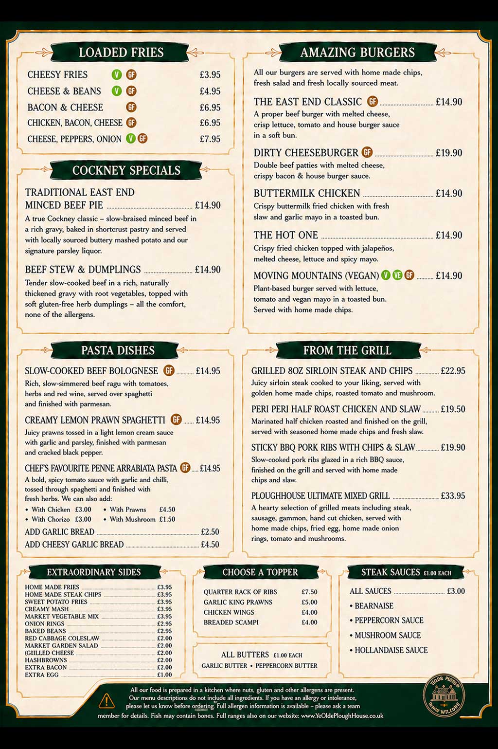 Menu Monday to Saturday