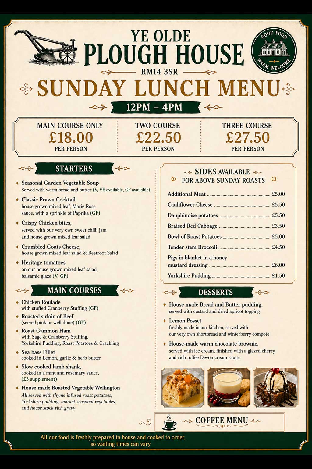 Menu Sunday Lunch